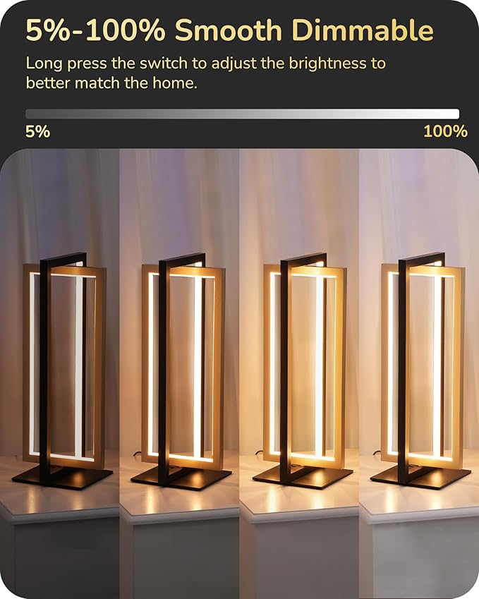 EDISHINE LED Table Lamp, 3 Color Temperatures Bedside Lamp (3000K 4500K 6000K), Stepless Dimmable Nightstand Lamp for Living Room Bedroom Office, Dual-Frame Rectangle, Angle Adjustable 850LM 18W