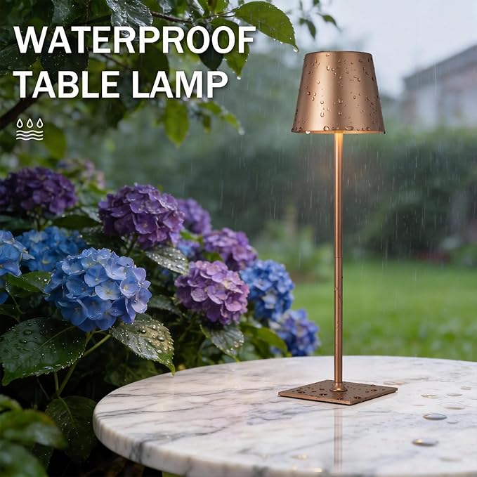 Brown Cordless Rechargeable Table Lamp, 2 Pack Portable Desk Lamp with 5000mAh Battery, Touch Control Stepless Dimming, Wireless Night Light for Dining, Outdoor Camping, Coffee Shop, Waterproof Design