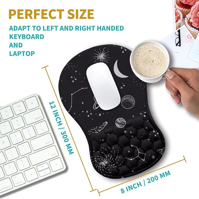 Hokafenle Ergonomic Mouse Pad Wrist Support, Wrist Rest Mousepad for Carpal Tunnel with Integrated Memory Foam Slope Massage Bulge (11.8x7.9 inch,Galaxy)