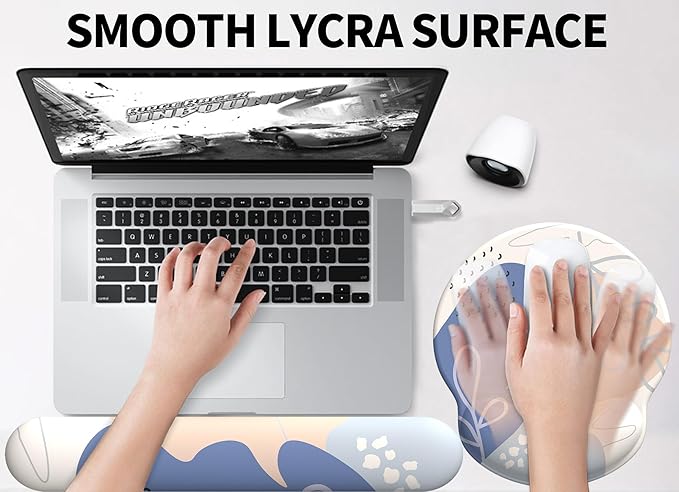 eulps Mouse Pad Wrist Support, Ergonomic Memory Foam Keyboard Wrist Pad & Gel Wrist Rest Set for Computer Keyboard for Easy Typing for Office & Home (Leafy Lushness Set)