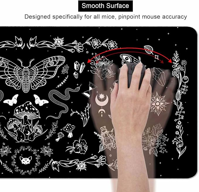 Goth Desk Mat, Black Occult Large Gaming Mouse Pad, Halloween Witchy Celestial Mushroom XXL Mousepad, Office Desk Decor Accessories Gifts