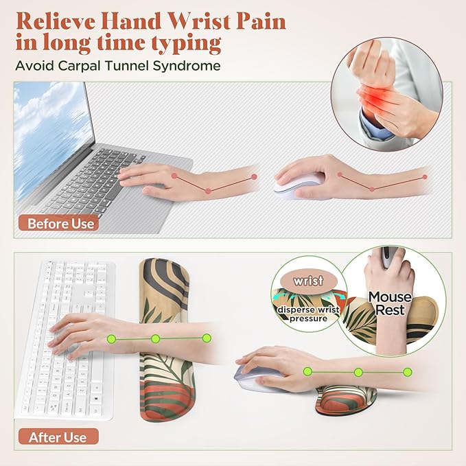 Gimars Enlarge Silky and Superfine Fabric Gel Memory Foam Keyboard Wrist Rest Set, Ergonomic Keyboard Mouse Wrist Support for Typing, Comfort for Office, Gaming, Computer-Morandi Orange