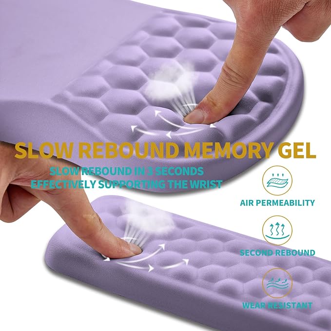 Hokafenle 2 in 1 Ergonomic Mouse Pad Wrist Support & Wrist Rest for Computer Keyboard Set, with Memory Gel Massage Bulge Design (2In1 Set, Lavender)
