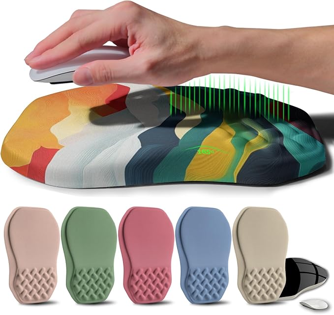 Ergonomic Raised Mouse Pad Wrist Support with Bilateral Slope Memory Foam Mousepad for Wrist Rest and Carpal Tunnel 11.8x7.9〃Colorful Lines