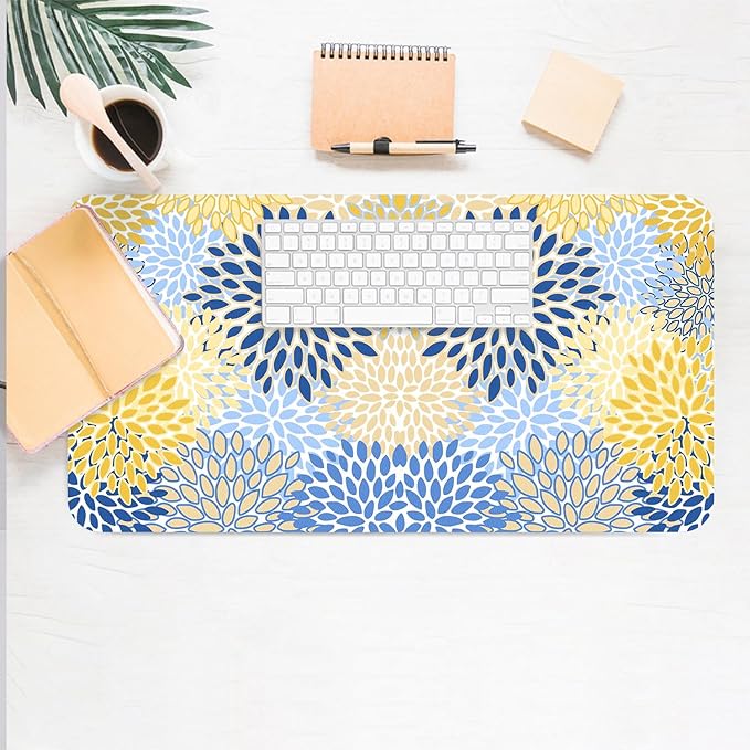 Desk Mat Large Protector Pad 31.5" ×15.7", Non-Slip PU Leather Desk Blotter, Waterproof Mouse Pad for Office Home Chic Flower