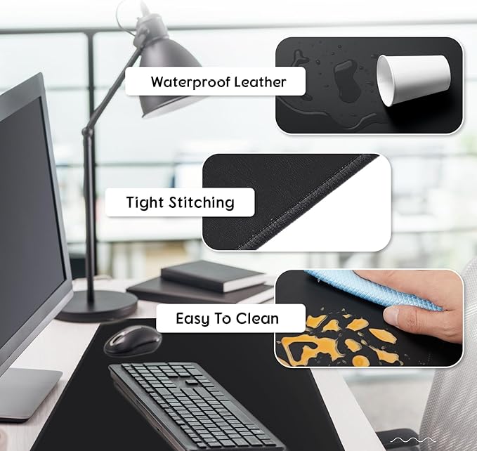 Konohan Heated Desk Pad Warm Mouse Pad, 5 Heating Level & 4 Hour Auto Shut-Off, PU Leather Warm Mouse Mat Heating Keyboard Gaming Mice Warmer Mat Only Supports 110v(Black Color,35.4"x 14.2")