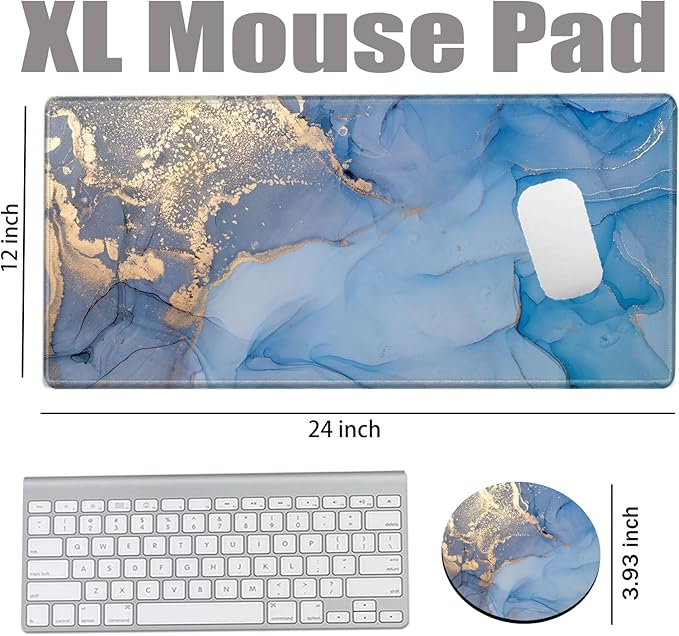 Mouse Pad Large Desk Mats on Top of Desks Pad 24x12 inch Gaming Mousepad Blue Marble Long Extended Desk Protector Mat Big Laptop Mat for Wireless Mouse Non Slip Work Computer