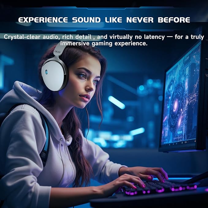 acer 2.4GHz Wireless Gaming Headsets for PS5, PS4, PC, Switch, 3 in 1 Gaming Headphones with Noise Canceling Mic, Stereo Sound, 40+Hr Battery, 50mm Drivers - White