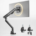 monTEK Heavy Duty Single Monitor Arm for 17-40 Inch Screens, Full Motion Monitor Mount Up to 24.3lbs, Aluminum Monitor Stand with VESA 75/100mm, C-Clamp/Grommet Base for Curved Screens, Gray