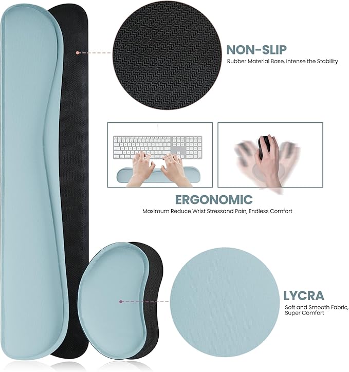 Desk Pad Mat Set,3-in-1 Large Mouse Pads with Wrist Rest and Keyboard Pad, Desk Mats for Keyboards and Mouses, Ergonomic Keyboard and Mouse Mat Set for Office Home Decor(Blue, 31.5" x 15.7")