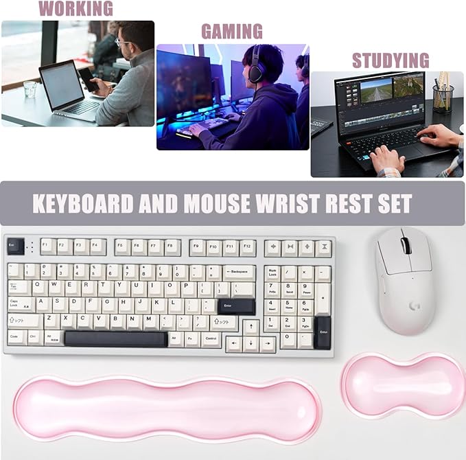 Clear Gel Mouse Wrist Rest, Pink Cute Wrist Rest, Comfort & Support for Typing and Gaming (Pink-Short)