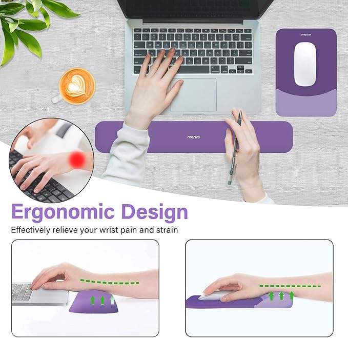 MOSISO Wrist Rest Support for Mouse Pad&Keyboard Set, Rectangular Ergonomic Mousepad Non-Slip Base Home/Office Easy Typing Pad with Neoprene Cloth&Raised Silicone Lining, Imperial Purple