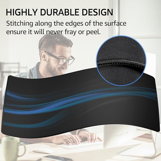 KTRIO Large Gaming Mouse Pad Desk Mat, Superior Micro-Weave Cloth for Precise Mouse Control, Non-Slip Rubber Base, Stitched Edges, Water-Resistant, for Gamer, Office & Home, 35.4" x 15.7" inches