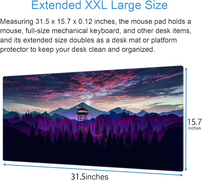 Fantasy Mouse Pad Large Gaming Mousepad Full Desk Computer Pad, Purple Black Anime Art Desk Pad Keyboard and Mouse mat with Stitched Edges, 31.5 x 15.7 inches Non-Slip Washable Colorfast