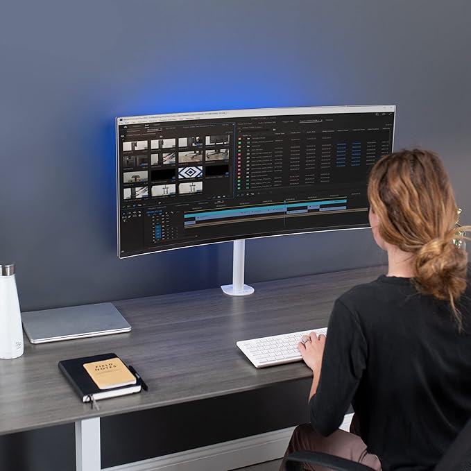 VIVO Single 13 to 38 inch LCD Monitor Heavy Duty Desk Mount Stand, Holds 1 Standard to Ultrawide Screen up to 38 inches, White, STAND-V001CW