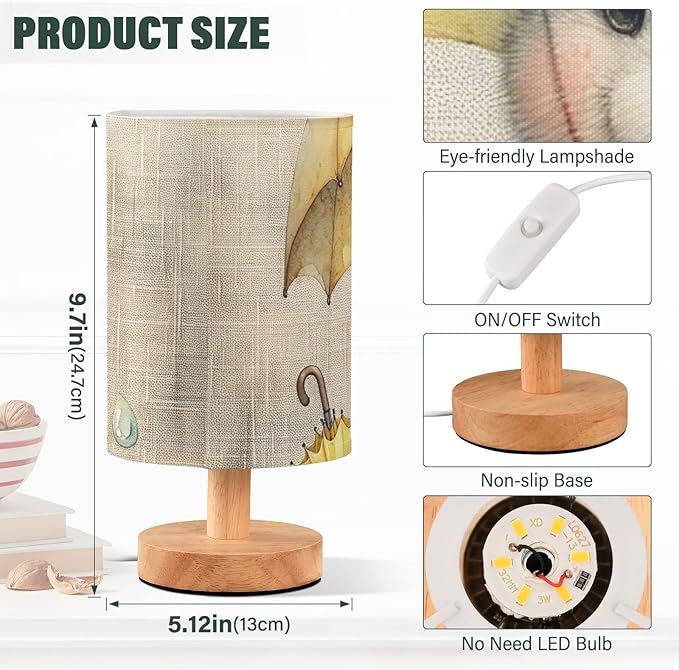 Rabbit LED Table Lamp, Bedside Lamp with Linen Lampshade, Flicker-Free Eye Care USB Plug in Nightstand Lamp, for Bedroom and Office