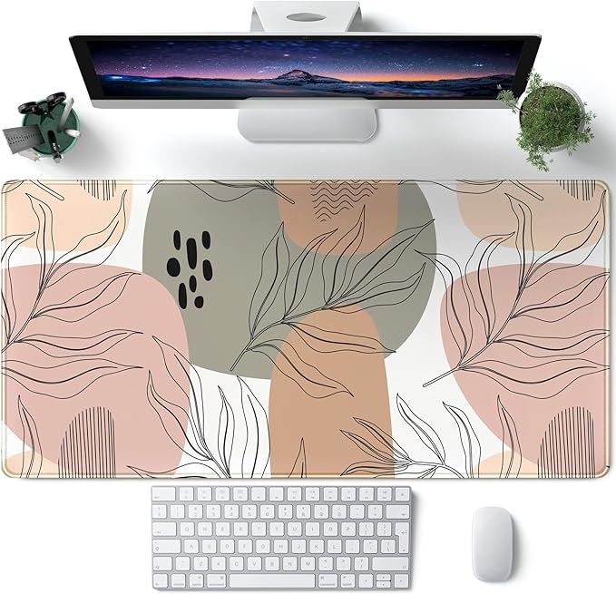 Boho Abstract Large Mouse Pad, Brown Grey Pink Aesthetic XL Mouse Pad, Gaming Mousepad XXL Long Keyboard Mat 31.5''X15.7'' Desk Accessories for Women Girls
