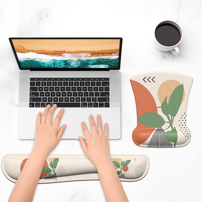 ITNRSIIET Mouse Pad Wrist Support Keyboard Wrist Rest Pad Ergonomic Mousepad Non-Slip Memory Foam Keyboard Pad Easy Typing Pain Relief Perfect for PC Laptop Gaming Office, Modern Abstract Style