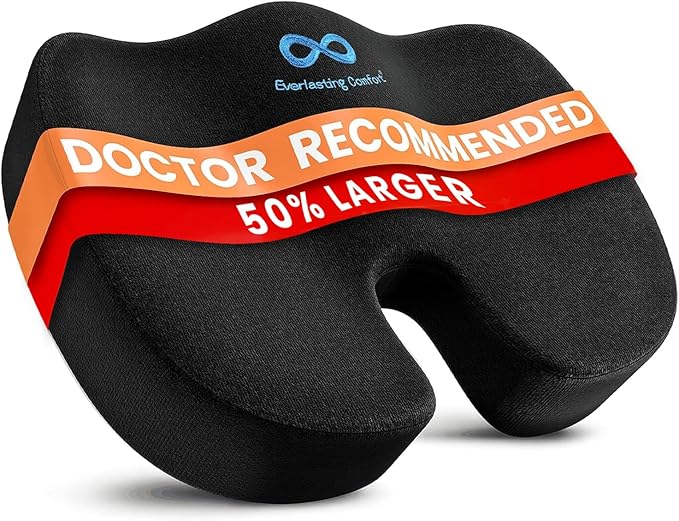 Everlasting Comfort Doctor Recommended Memory Foam Seat Cushion for Office Chairs & Car - Ergonomic Office Desk Accessories - Cushions for Tailbone Support, Sciatica (Black, XX-Large)