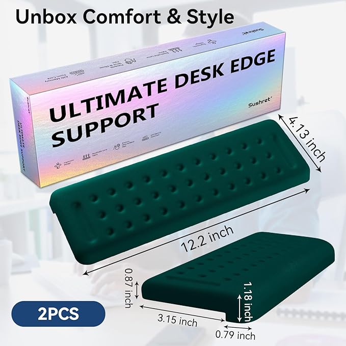 L-Shaped Desk Elbow Pad for Desk, 2-Pack Memory Foam Elbow Rest for Desk Edge Cushion, Non-Slip Ergonomic Arm Rest for Wrist, Palm & Forearm Support, Office Home, Separate Design, Dark Green