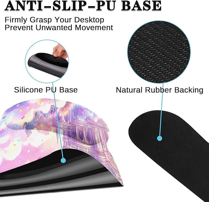 Arttown Pink Castle Desk Mat Star Ribbons Mouse Pad Set 4 in 1 Ergonomic Design Large Mouse Pad + Keyboard Wrist Rest + Mouse Wrist Rest + Coaster Suitable for Home Office Study Game