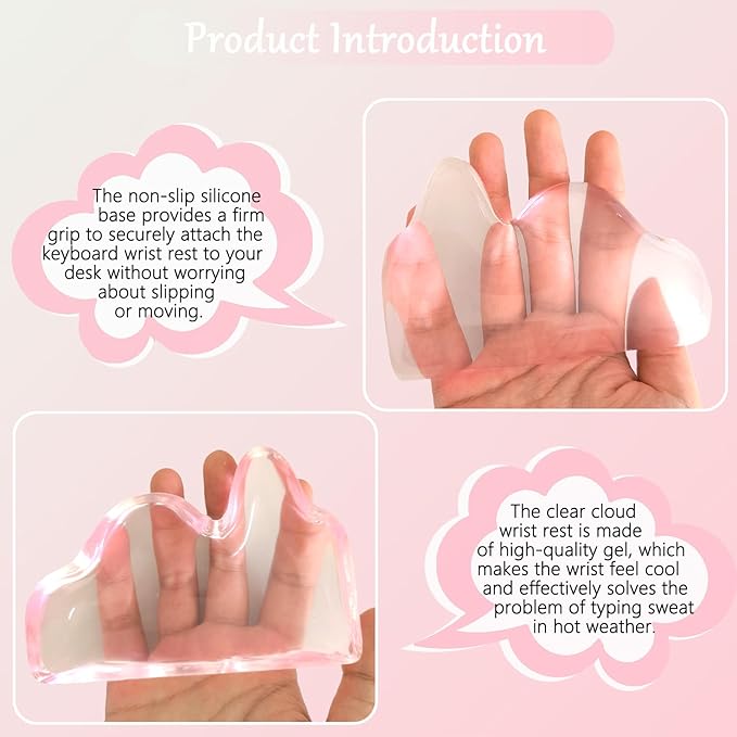Gel Mountain Wrist Rest for Keyboard and Mouse Abstract Clear Pink Keyboard Wrist Rest Transparent Ergonomic Cute Minimalist Mouse Wrist Pad Cool Silicone Non-Slip Support for Computer Office Decor