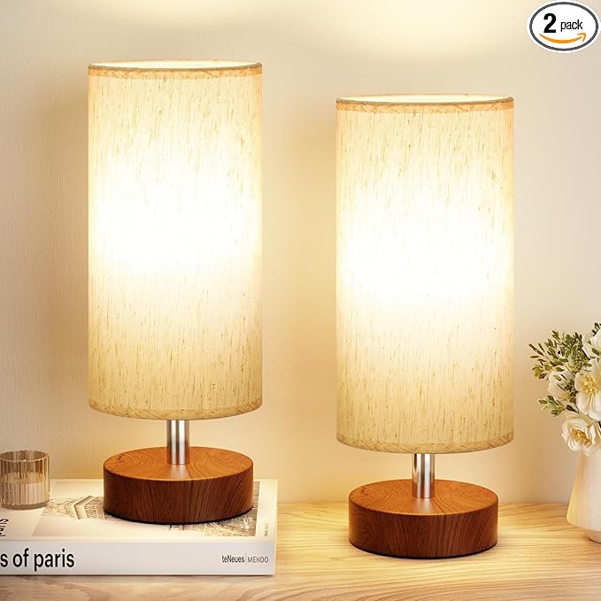 Small Table Lamp for Bedroom Set of 2 - Bedside Lamps for Night Stands, Minimalist Nightstand Light Lamp, Desk Lamps for Reading Room, Kids Room, Living Room, Office, Dorm