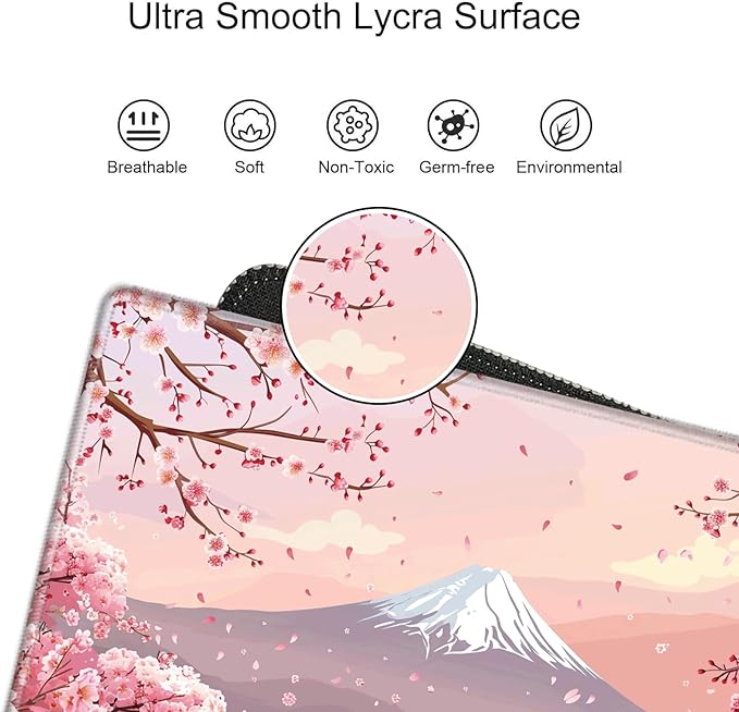 Gaming Mouse Pad Large Mousepad Cherry Blossom Desk Mat XXL Big Desk Pad 31.5x15.75 Rubber Base Pink Sakura Computer Pad with Stitched Edges Mouse Mat for Work Home Office