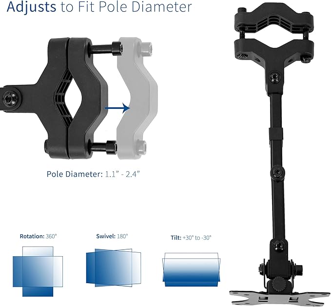 VIVO Steel Universal Full Motion Pole Mount Monitor Arm with Removable 75mm and 100mm VESA Plate, Fits 17 to 32 inch Screens, Black, MOUNT-POLE01A