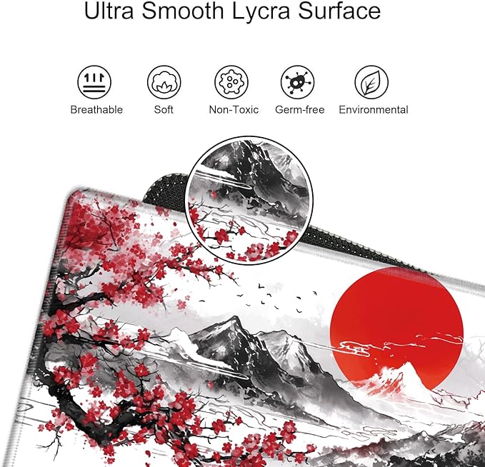 Large Mouse Pad Japanese Cherry Blossom Desk Pad Gaming Mousepad XXL Desk Mat 31.5''X15.75'' Computer Mat Extended Big Mouse Mat for Desktop Office Work Girl Women