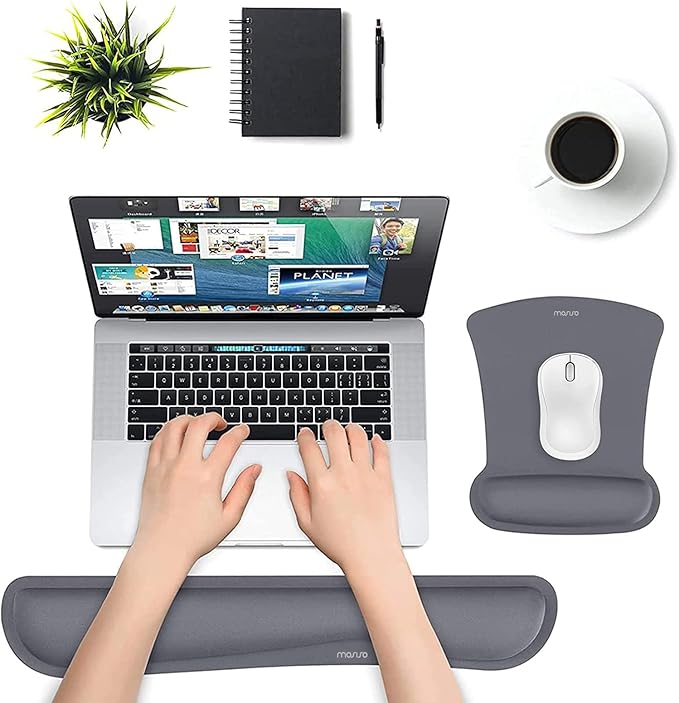 MOSISO Wrist Rest Support for Mouse Pad & Keyboard Set, Ergonomic Mousepad Non-Slip Base Home/Office Easy Typing Cushion with Neoprene Cloth & Raised Memory Foam, Space Gray