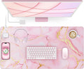 Pink Marble Mouse Pad with 15W Wireless Charging, 31.5"x15.8" Large Gaming Desk Pad/Mat for Women Girls, Waterproof Ultra-Smooth Surface, Non-Slip Base, with 20W PD Adapter