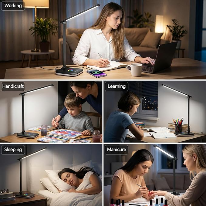LED Desk Lamp for Office Home, 800 Lumen Bright Puzzle Light, 10%-100% Dimmable Brightness & 5 Color, Eye Caring Desk Light for Reading, Craft, Puzzl, Daily Use | USB desk lamp | 45 Min Timer | RGB