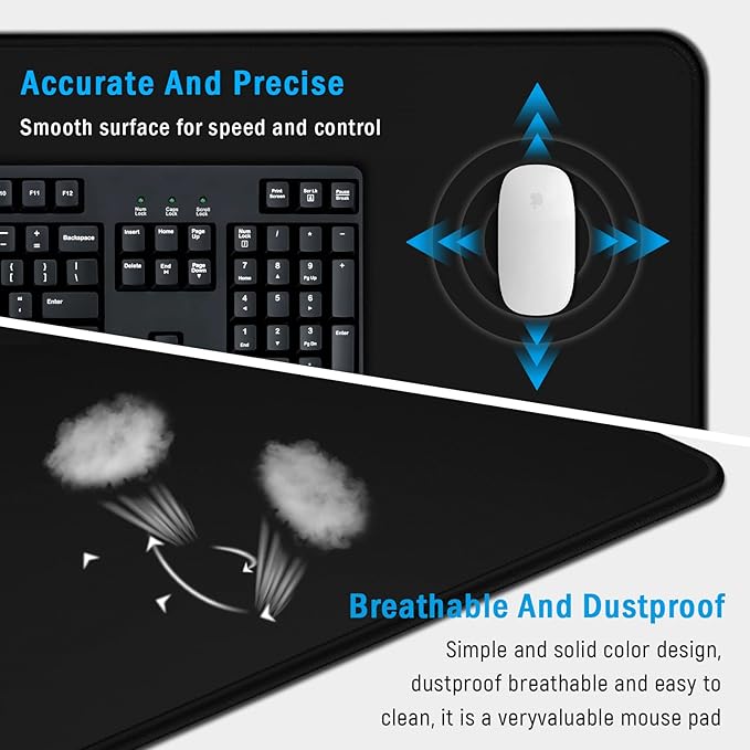 Gaming Mouse Pad Large XXL (35.4×15.75×0.12in) Thick Extended Mouse Mat Non-Slip Spill-Resistant Desk Pad with Special-Textured Surface, Anti-Fray Stitched Edges for Keyboard, PC - Black