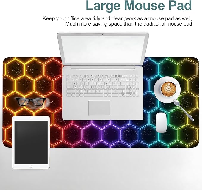 Honeycomb Extended Gaming Mouse Pad 35.4x15.7Inch Large Desk Mat Anti-Slip Rubber Base & Durable Stitched Edges for Gamers Smooth Mouse Writing Surface for Desk Office/Home