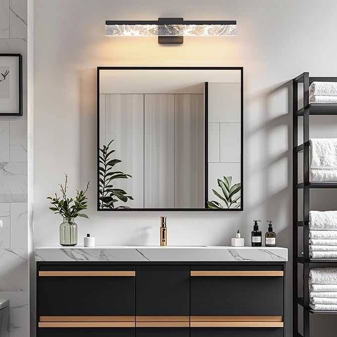 Modern Bathroom Light Fixtures Over Mirror - 24 Inch Black Vanity Light Bar 18W 3000K Dimmable LED Vanity Lighting Fixtures for Restroom Mirror