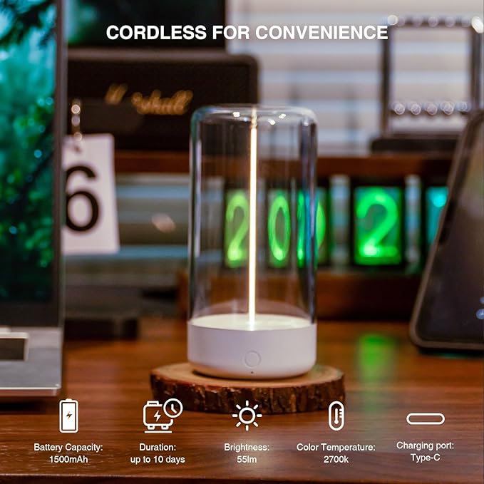 AUGE LIGHT Mini Minimalist Table Lamp Cordless Lamp Rechargeable Table Lamp Portable Nightstand Lamps Desk Lamps for Home Office Unique Ambient Light Mood Lighting for Desk Decor Beside(White)