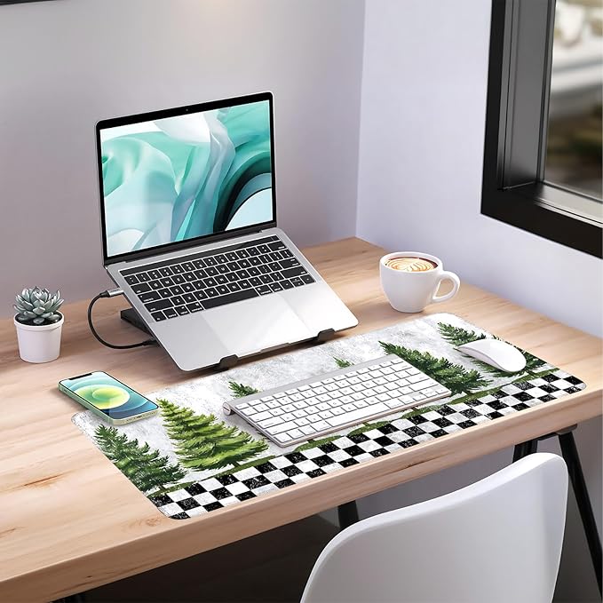 Christmas Tree Extended Gaming Mouse Pad 35.4x15.7Inch Large Desk Mat Anti-Slip Rubber Base & Durable Stitched Edges for Gamers Smooth Mouse Writing Surface for Desk Office/Home
