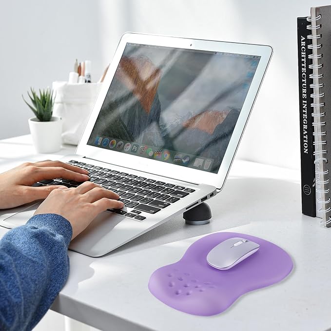 Ergonomic Wrist Rest with Mouse Pad, Mouse Pad with Comfortable Memory Foam Wrist Rest, Massage Design, Non-Slip Rubber Base, Made Easy Typing & Relieve Wrist Pain, Purple