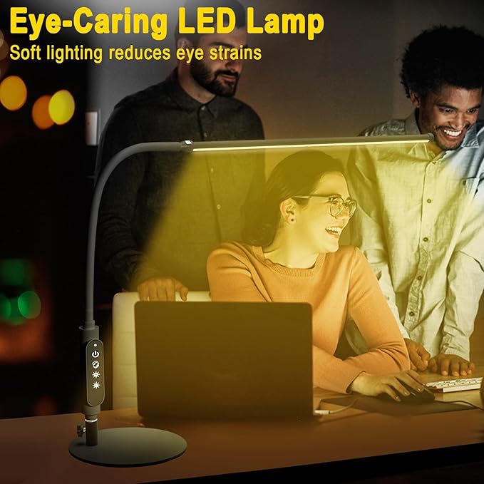 CGBE Led Desk Lamp: 360° Adjustable Nail Light for Desk with 3 Color Modes 5 Brightness, 23.6-Inch Nail Lamp for Desk for Salon Manicurist Tattoo Crafts Sewing Work Reading Game - Black