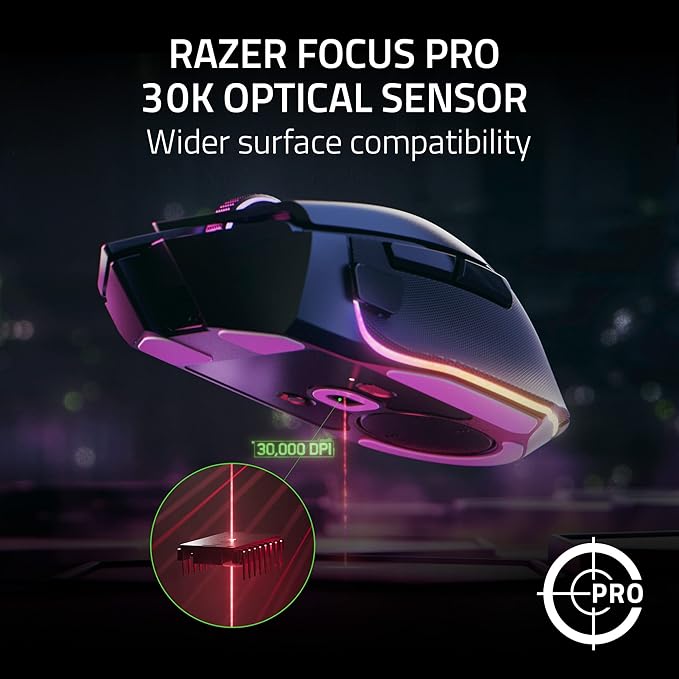 Razer Basilisk V3 Pro Wireless Gaming Mouse: HyperScroll Tilt Wheel - 30K DPI Optical Sensor - Gen-3 Optical Switches - 13-Zone Chroma RGB - 13 Programmable Controls - 3 Connection Modes - Black