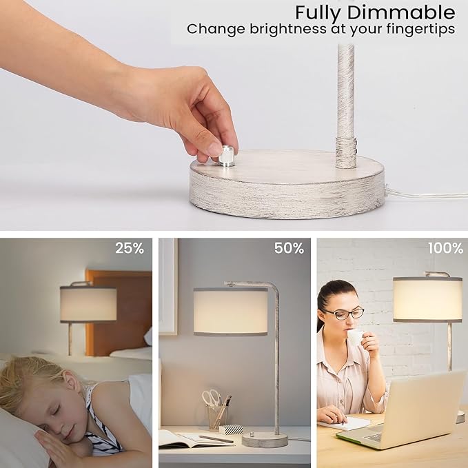 Seaside village Bedside Table Lamp with USB C+A Charging Ports, Fully Stepless Dimmable Modern Farmhouse Nightstand Lamp, Tall Reading Desk Lamp for Bedroom, Living Room, Office, 9W LED Bulb Included
