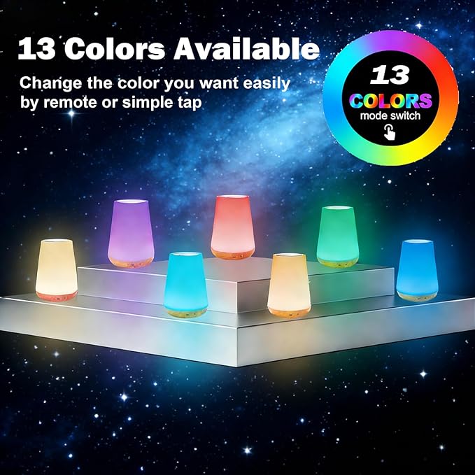 LED Night Light Touch Lamp Bedside Table Lamp for Kids Bedroom Rechargeable Dimmable with Remote Control Warm White Light RGB Color Changing