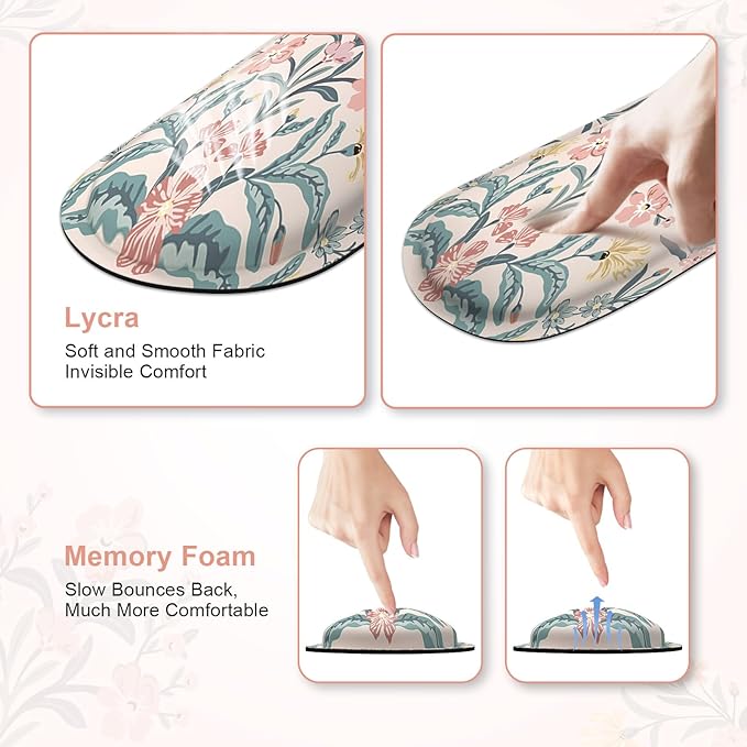 iCasso Ergonomic Mouse Pad, Keyboard Wrist Rest, Memory Foam Mousepad with Wrist Support, Easy Typing and Relieve Wrist Pain Keyboard Pad for Computer(Pink Floral)