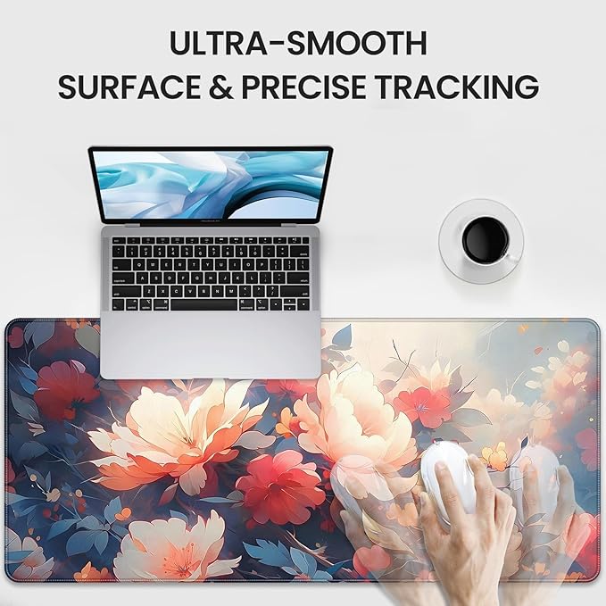 XXL Large Gaming Mouse Pad, 35.4 x 15.7 inches, with Non Slip Rubber Base, Extended Keyboard Pad for Home Computer Office Workstations, Large Laptop Mouse Pads Vintage Flowers