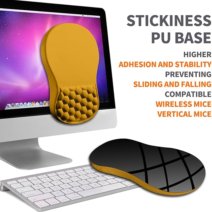 Ergonomic Joint Wrist Support Mouse Pad with Memory Foam Cushion Massage Bump, Carpal Tunnel Mousepad Slope Design for Wrist Rest, 11.8x7.9 in, Goldenrod