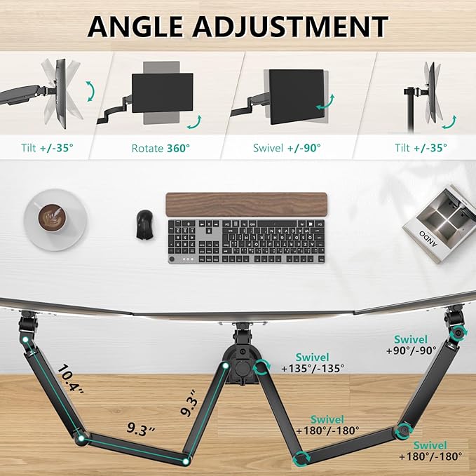 WALI Triple Monitor Mount, 3 Monitor Desk Mount with Premium Gas Spring Arm for Screens 17-32 Inch, Multiple Monitors Stand with Tilt, Swivel, Rotation, Mounting Holes 75/100 mm, Black