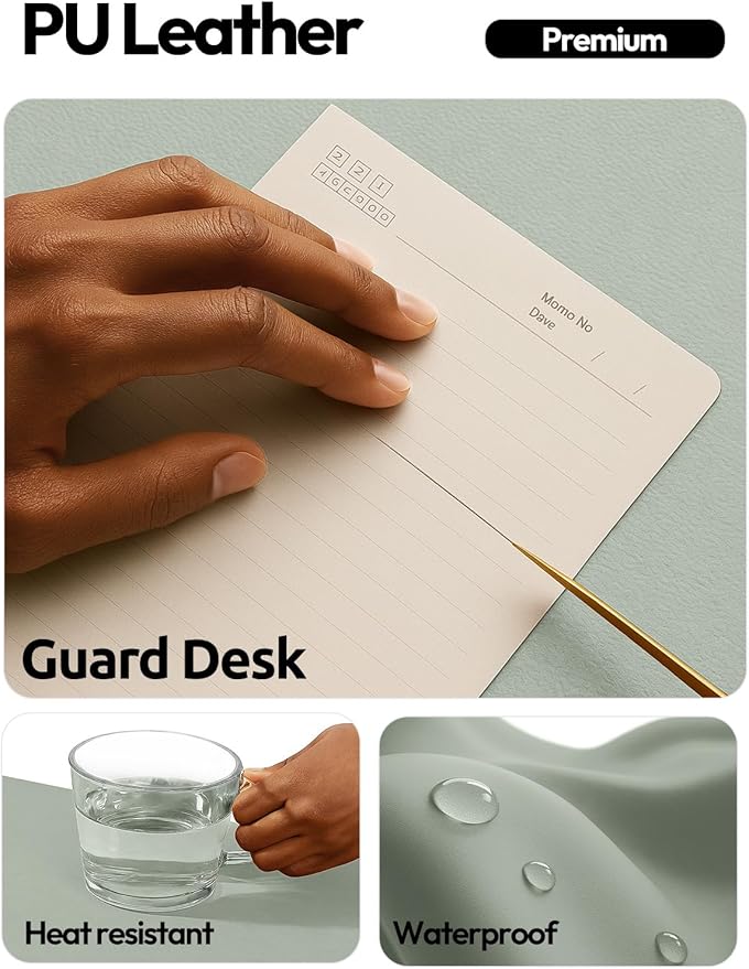 YSAGi Leather Desk Protector, Office Mat, Large Mouse Mat, Non-Slip PU Leather Blotter, Laptop Pad, Waterproof Writing Pad for Office and Home (Grayish Green, 23.6" x 13.8")