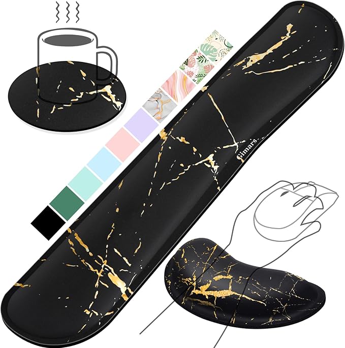 Gimars Upgrade Enlarge Gel Memory Foam Set Keyboard Wrist Rest Pad, Mouse Wrist Cushion Support for Office, Computer, Laptop, Mac, Comfortable, Lightweight for Easy Typing,Marbling
