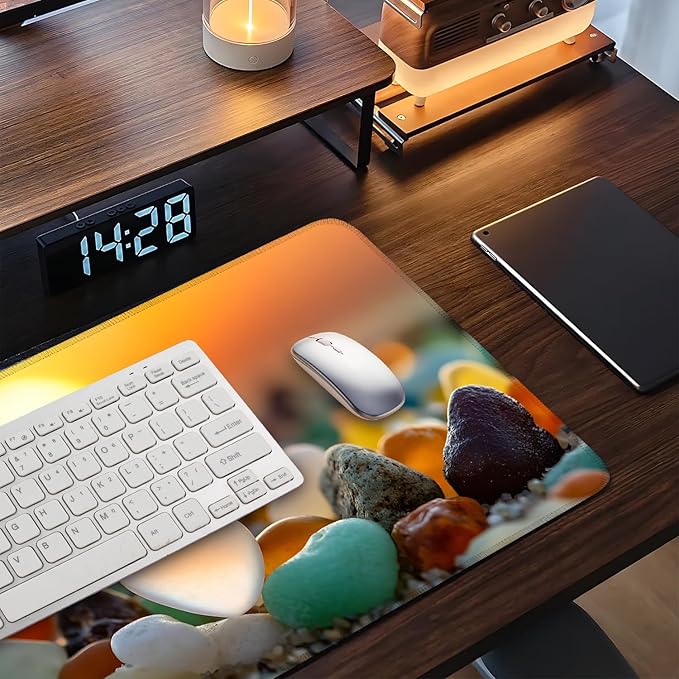 Large Mouse Pad & Keyboard Mat 35x16 Inches, Sunset Pebble Beach Landscape Non-Slip Rubber Base Desk Mat, Large Extended Desk Protector for Home Office Gaming Setup